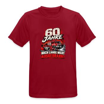 60 Jahre Feuerwehr – Noch nicht ausgebrannt - Männer T-Shirt atmungsaktiv - Dunkelrot - Vorne - AI Model Male 178 light (178cm)