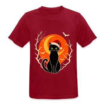 Weihnachtskatze Vintage Katze mit Weihnachtsmütze - Männer T-Shirt atmungsaktiv - Dunkelrot - Vorne - AI Model Male 178 light (178cm)