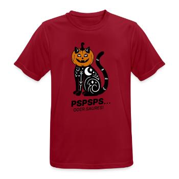 Pspsps oder Saures – Schwarze Katze Halloween - Männer T-Shirt atmungsaktiv - Dunkelrot - Vorne - AI Model Male 178 light (178cm)