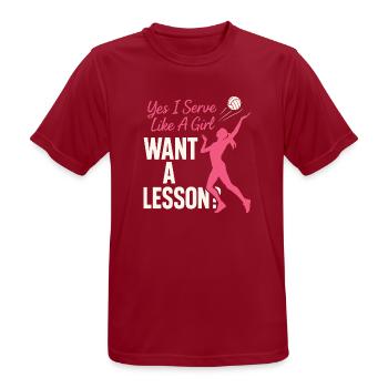 Yes I Serve Like A Girl Want A Lesson? - Männer T-Shirt atmungsaktiv - Dunkelrot - Vorne - AI Model Male 178 light (178cm)