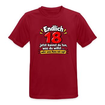 Endlich 18 - Männer T-Shirt atmungsaktiv - Dunkelrot - Vorne - AI Model Male 178 light (178cm)