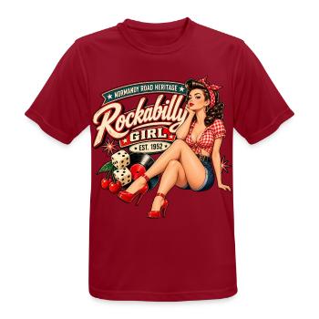 Rockabilly Pin-Up-Rucksack – Normandy Road - Männer T-Shirt atmungsaktiv - Dunkelrot - Vorne - AI Model Male 178 light (178cm)