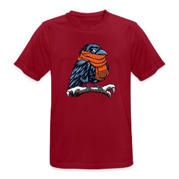 Krähe mit orangefarbenem Schal - Männer T-Shirt atmungsaktiv - Dunkelrot - Vorne - AI Model Male 178 light (178cm)