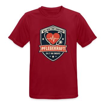 Pflegekraft Mit Herz und Verstand 24/7 im Einsatz - Männer T-Shirt atmungsaktiv - Dunkelrot - Vorne - AI Model Male 178 light (178cm)