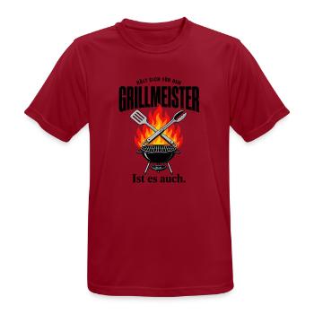 Grillmeister Feuerdesign - Männer T-Shirt atmungsaktiv - Dunkelrot - Vorne - AI Model Male 178 light (178cm)