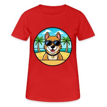 Alano Español Hunderasse Cartoon Sonnenbrille Strand - Frauen T-Shirt atmungsaktiv - Rot - Vorne - AI Model Female 172 dark (172cm)