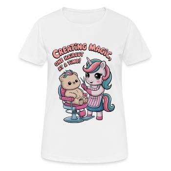 Magie kreieren, ein Haarschnitt nach dem anderen! - Frauen T-Shirt atmungsaktiv - Weiß - Vorne - AI Model Female 172 dark (172cm)