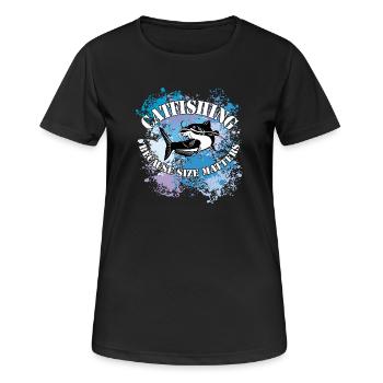 Wels Waller fischen Wels auf Farbklecksen - Frauen T-Shirt atmungsaktiv - Schwarz - Vorne - AI Model Female 172 light (172cm)