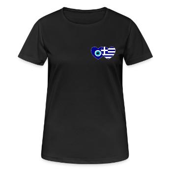 Drapeau de la Grèce Porte-bonheur Nazar Perle - T-shirt respirant Femme - noir - Devant - AI Model Female 172 light (172cm)