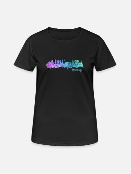 Hamburg Skyline - Frauen T-Shirt atmungsaktiv - Schwarz