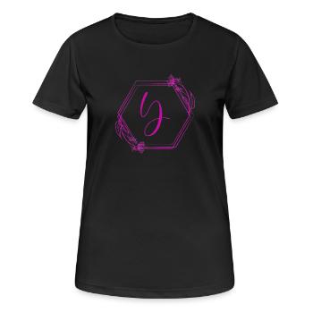 Y Kalligraphie im Blütenrahmen - Frauen T-Shirt atmungsaktiv - Schwarz - Vorne - AI Model Female 172 light (172cm)