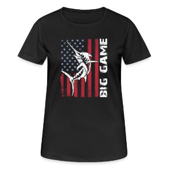 Marlin sauteur avec drapeau américain Pêche en haute mer - T-shirt respirant Femme - noir - Devant - AI Model Female 172 light (172cm)