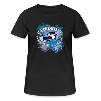 Wels Waller fischen Wels auf Farbklecksen - Frauen T-Shirt atmungsaktiv - Schwarz - Vorne - AI Model Female 172 light (172cm)