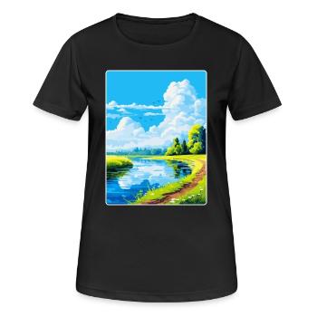 Donau Auen Deutschland Vintage Reiseplakat Souvenir - Frauen T-Shirt atmungsaktiv - Schwarz - Vorne - AI Model Female 172 light (172cm)