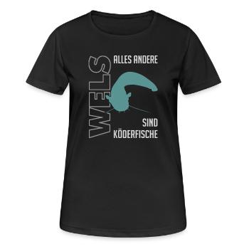 Wels angeln Waller fischen Sportfischen auf Wels - Frauen T-Shirt atmungsaktiv - Schwarz - Vorne - AI Model Female 172 light (172cm)