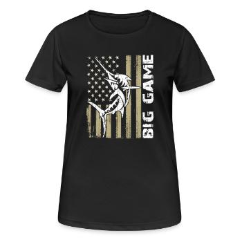 Marlin sauteur avec drapeau américain Pêche en haute mer - T-shirt respirant Femme - noir - Devant - AI Model Female 172 light (172cm)