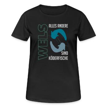 Wels angeln Waller fischen Sportfischen auf Wels - Frauen T-Shirt atmungsaktiv - Schwarz - Vorne - AI Model Female 172 light (172cm)