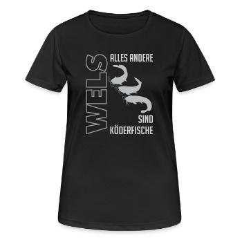 Wels angeln Waller fischen Sportfischen auf Wels - Frauen T-Shirt atmungsaktiv - Schwarz - Vorne - AI Model Female 172 light (172cm)