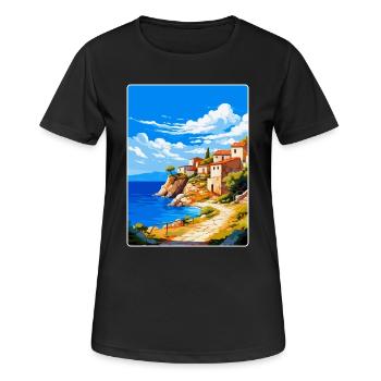 Péninsule de Mani Grèce Affiche de voyage vintage WPA - T-shirt respirant Femme - noir - Devant - AI Model Female 172 light (172cm)