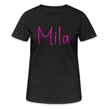 Mila Neon Script - Frauen T-Shirt atmungsaktiv - Schwarz - Vorne - AI Model Female 172 light (172cm)
