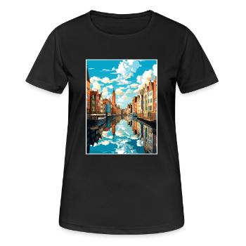 Reiseplakat Danzig, polnische Ostseeküste, Polen - Frauen T-Shirt atmungsaktiv - Schwarz - Vorne - AI Model Female 172 light (172cm)