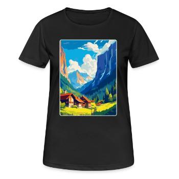 Lauterbrunnen Schweiz Vintage Reiseplakat - Frauen T-Shirt atmungsaktiv - Schwarz - Vorne - AI Model Female 172 light (172cm)