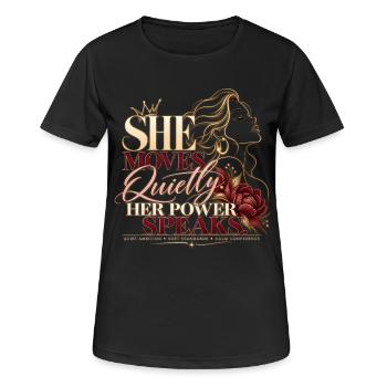 Stille Ambition – ihre Stärke spricht für sich selbst - Frauen T-Shirt atmungsaktiv - Schwarz - Vorne - AI Model Female 172 light (172cm)
