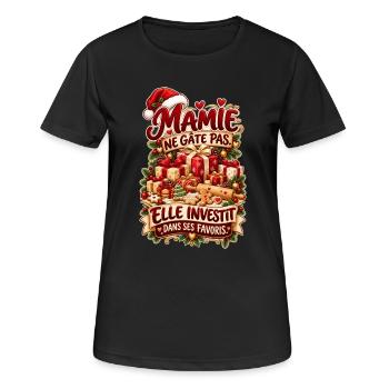 Oma verwöhnt nicht, sie investiert in ihre Lieblingssachen - Frauen T-Shirt atmungsaktiv - Schwarz - Vorne - AI Model Female 172 light (172cm)