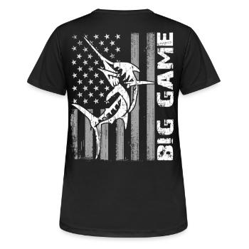 Marlin sauteur avec drapeau américain Pêche en haute mer - T-shirt respirant Femme - noir - Dos - AI Model Female 172 light (172cm)