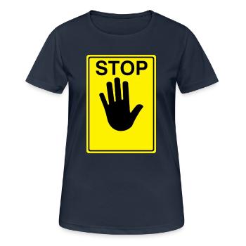 Logo du panneau d’arrêt - T-shirt respirant Femme - bleu marine foncé - Devant - AI Model Female 172 light (172cm)