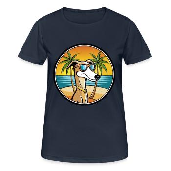 Old Croatian Sighthound Dog Breed Cartoon Beach - Women's Breathable T-Shirt - dark navy - Front - AI Model Female 172 light (172cm)