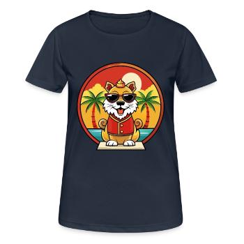 Chinese Imperial Dog Breed Cartoon Sunglass Beach - Women's Breathable T-Shirt - dark navy - Front - AI Model Female 172 light (172cm)