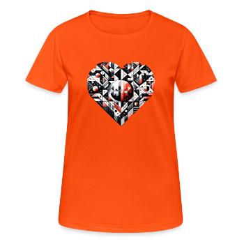 Geometrisches Herz: Ein großes Herz. - Frauen T-Shirt atmungsaktiv - Neonorange - Vorne - AI Model Female 172 dark (172cm)