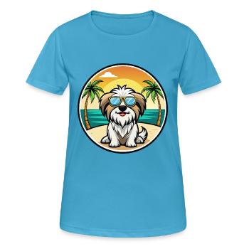 Tibetische Kyi Apso Hunderasse Cartoon Sonnenbrille Strand - Frauen T-Shirt atmungsaktiv - Saphirblau - Vorne - AI Model Female 172 dark (172cm)