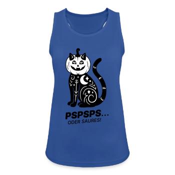 Pspsps oder Saures – Schwarze Katze Halloween - Frauen Tank Top atmungsaktiv - Royalblau - Vorne - Zoe (177cm)