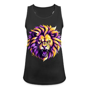 Wilder Löwe in Lila und Gelb - Frauen Tank Top atmungsaktiv - Schwarz - Vorne - Zoe (177cm)