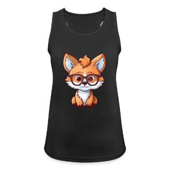 Fuchs trägt Brille Cartoon Kawaii Illustration - Frauen Tank Top atmungsaktiv - Schwarz - Vorne - Zoe (177cm)