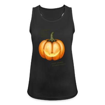 Innen etwas hohl, aber grinse sympathisch - Kürbis - Frauen Tank Top atmungsaktiv - Schwarz - Vorne - Zoe (177cm)