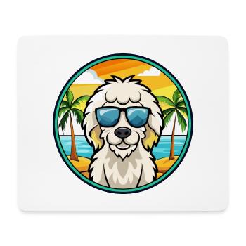 Hungarian Kuvasz Dog Breed Cartoon Sunglass Beach - Mouse Pad (horizontal) - white - Front