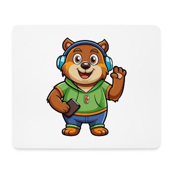 Bär Lustige Zeichentrickfigur Kopfhörer Musik - Mousepad (Querformat) - Weiß - Vorne