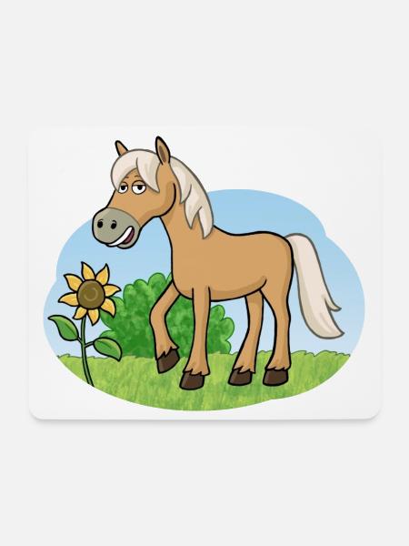 Lustiges Pferd auf Wiese - Mousepad (Querformat) - Weiß
