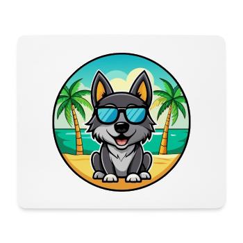 Schwarzer Norwegischer Elchhund Hunderasse Cartoon Strand - Mousepad (Querformat) - Weiß - Vorne