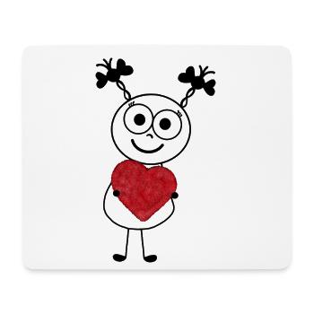 Süßes Strichmännchen mit Plüschherz von SueLYSue - Mousepad (Querformat) - Weiß - Vorne