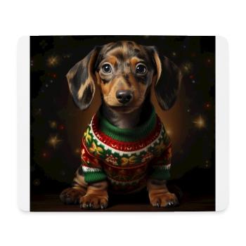 Weihnachtsdackel im Strickpullover - Mousepad (Querformat) - Weiß - Vorne