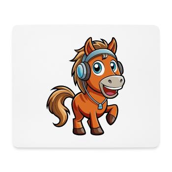 Pferd Lustige Zeichentrickfigur Kopfhörer Musik - Mousepad (Querformat) - Weiß - Vorne