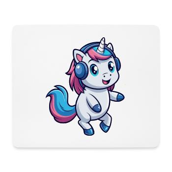 Licorne Funny Cartoon Character Casque Musique - Tapis de souris (format paysage) - blanc - Devant