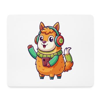 Lama Funny Cartoon Character Casquephone Musique - Tapis de souris (format paysage) - blanc - Devant