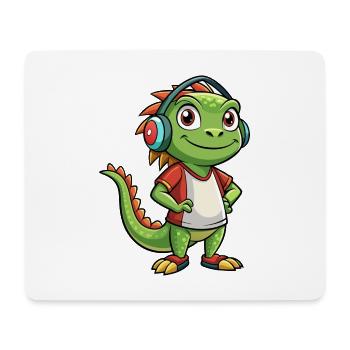 Iguane Funny Cartoon Character Musique de casque - Tapis de souris (format paysage) - blanc - Devant