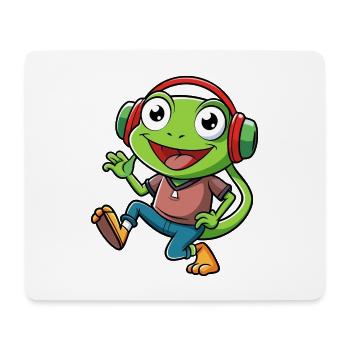 Frosch Lustige Cartoon Figur Kopfhörer Musik - Mousepad (Querformat) - Weiß - Vorne