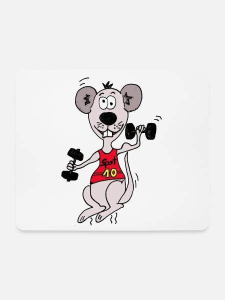 maus mit hantel - Mousepad (Querformat) - Weiß
